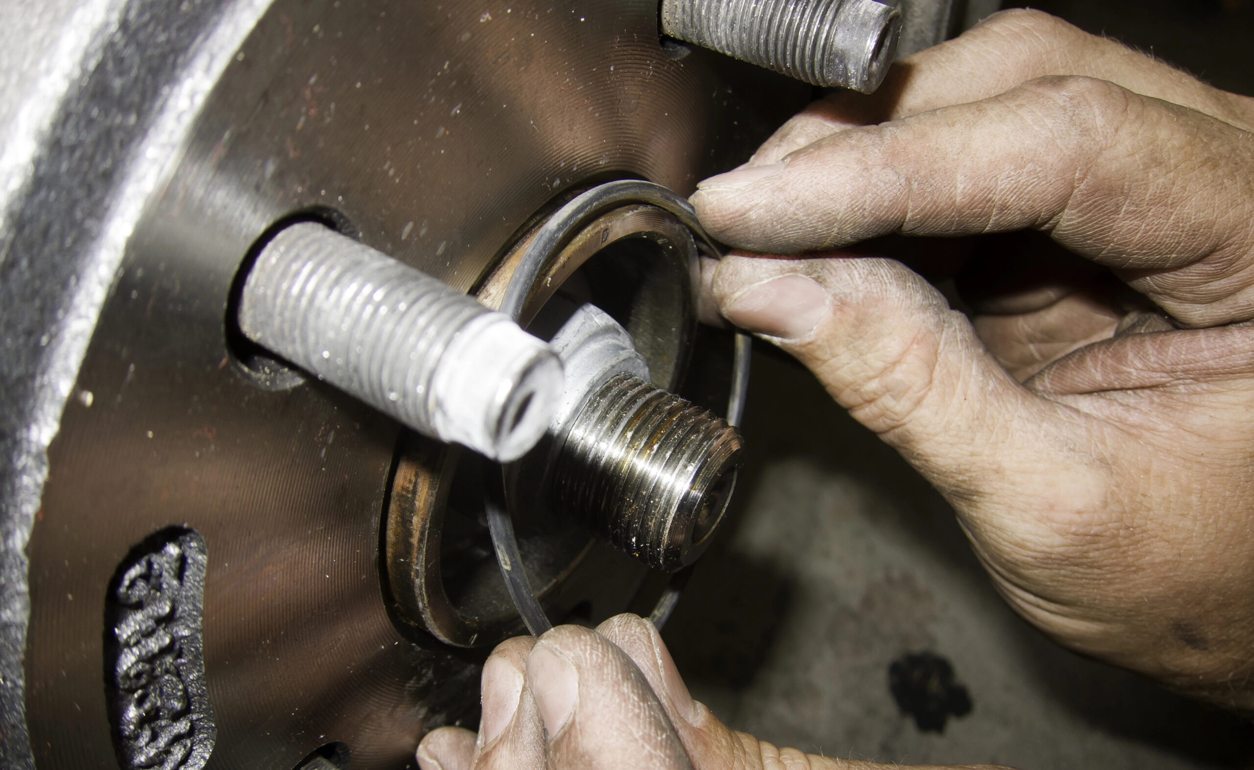 Technician fixing brakes